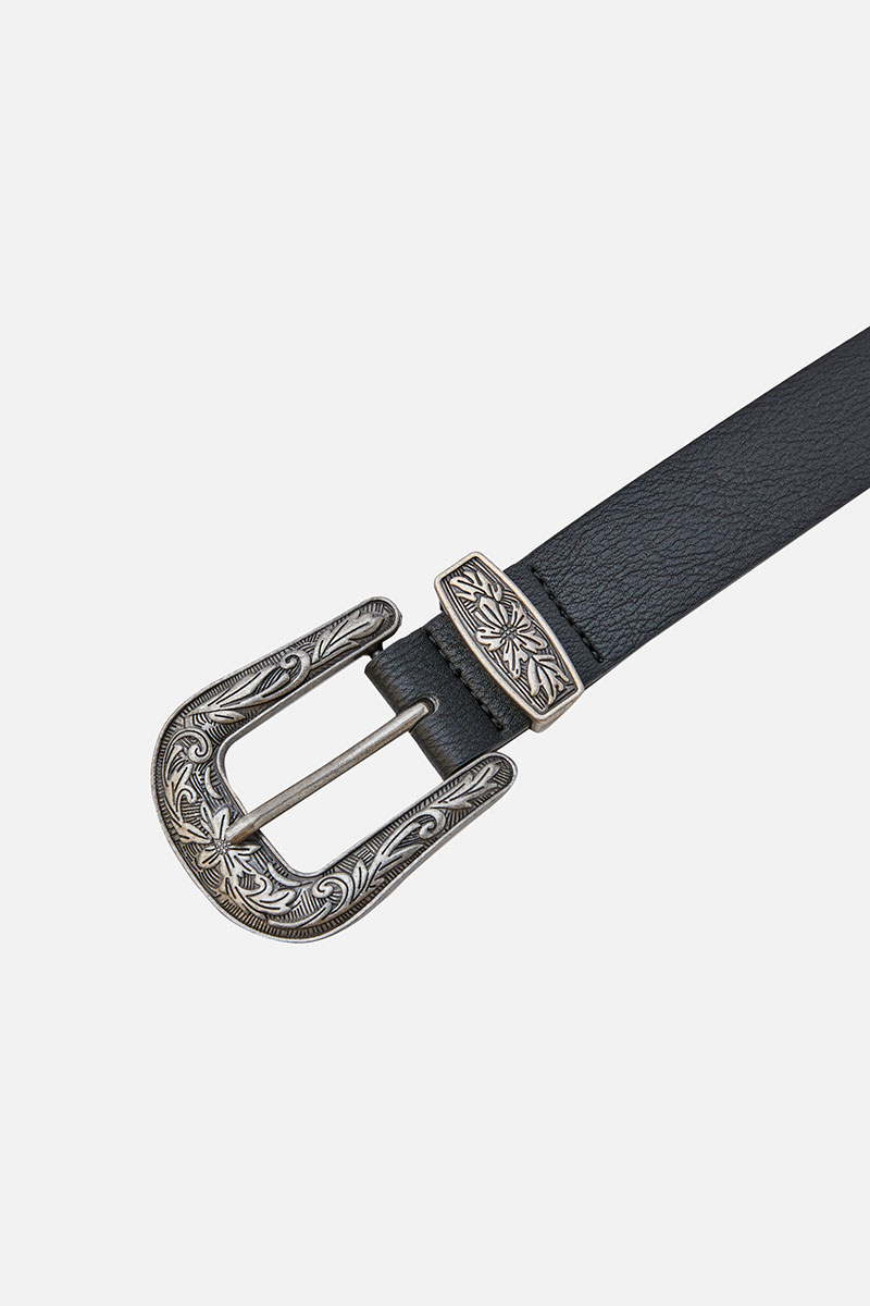 Nappa leather belt with floral pattern