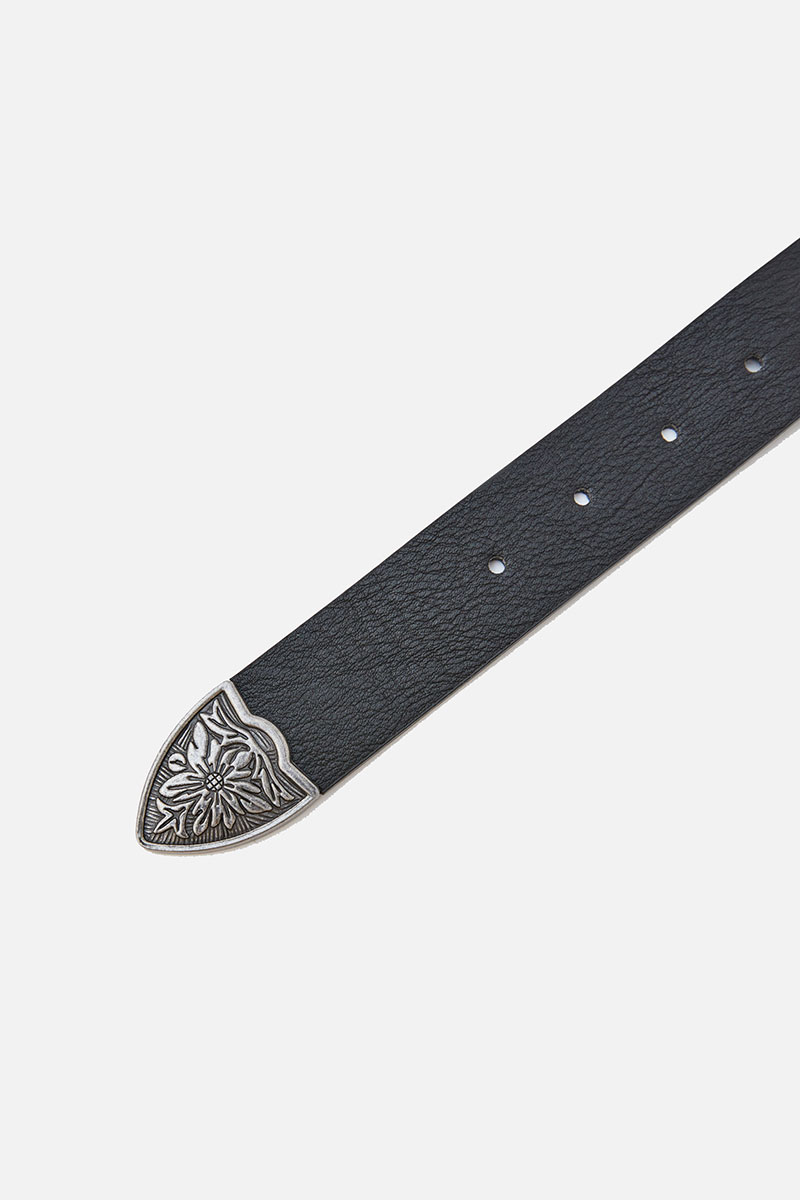 Nappa leather belt with floral pattern
