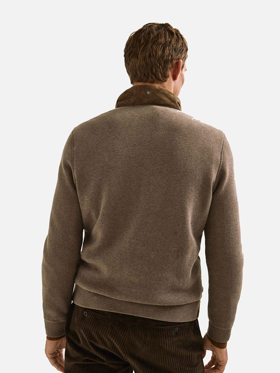 Suede jacket with contrast knit detail